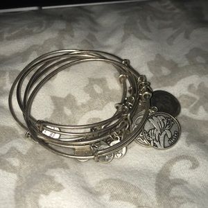 Seven Alex and Ani silver bracelets